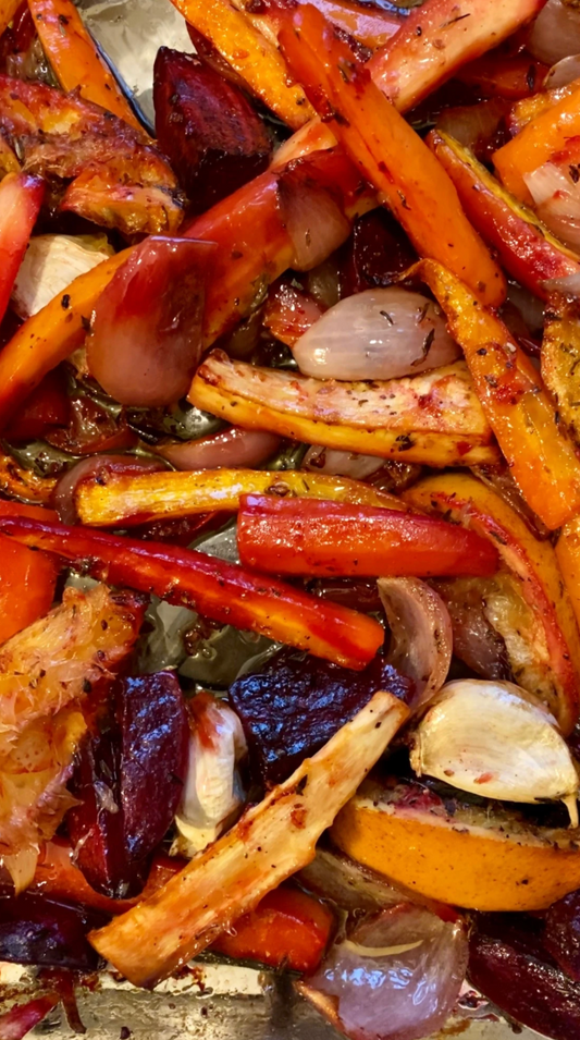 fire cider and orange roasted root vegetables